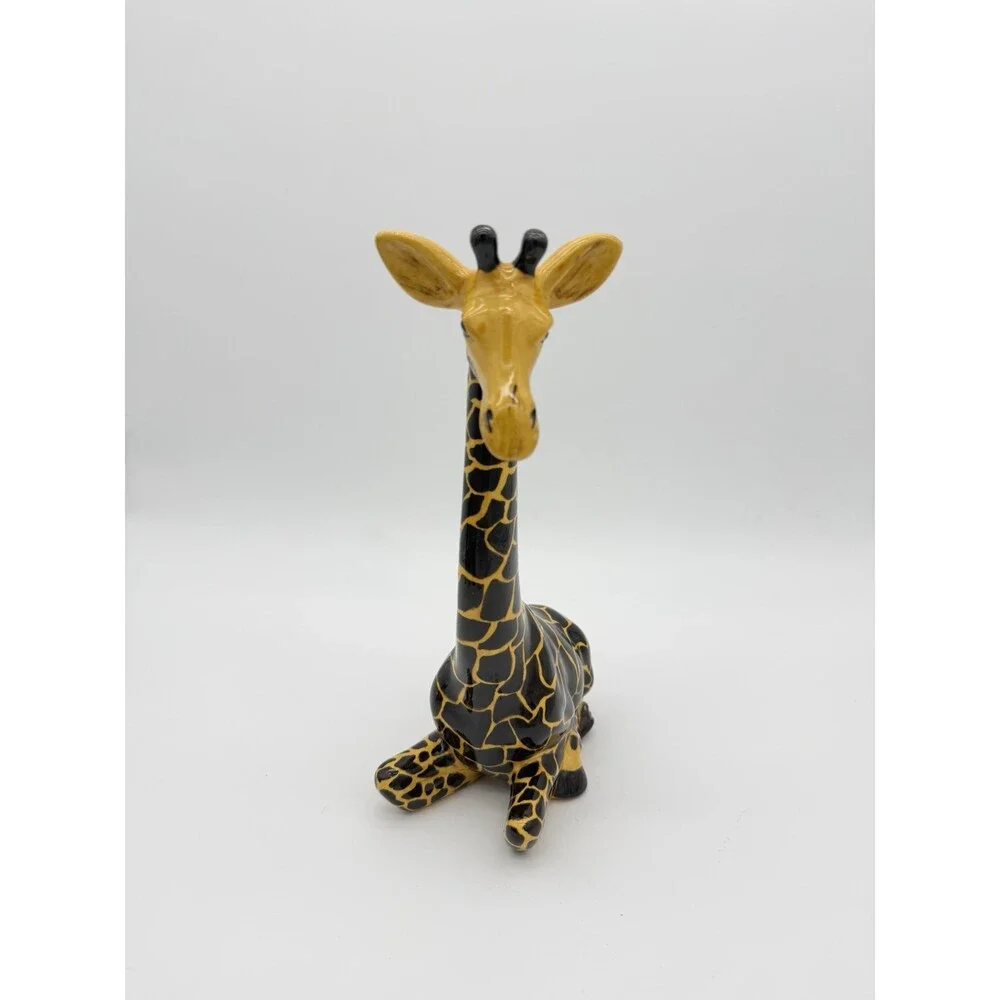 Studio Art Pottery Ceramic Giraffe Painted 10” Sculpture Signed Vintage Rare